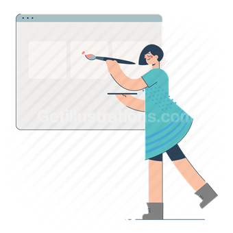 woman, layout, graphic design, website, browser